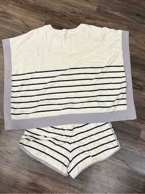 entro Cream Knit Top with Navy Stripes